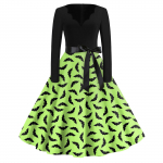 Naiste mood V-kaelusega vabaaja &otilde;hukesed Halloweeni tr&uuml;kitud pikkade varrukatega kleidid M mitmev&auml;rviline