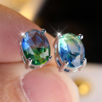 Ovaalse l&otilde;ikega kahev&auml;rviline arbuus punane roheline turmaliin kalliskivist k&otilde;rvar&otilde;ngad pruudi pulma ehted kingitused