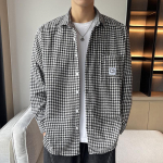 Meeste pikkade varrukatega s&auml;rk kevad uus Hongkongi stiilis rev&auml;&auml;riga s&auml;rk vabaaja s&auml;rk ruuduline s&auml;rk moebr&auml;ndi lahtine mantel M