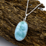 Naturaalne Larimar-kivist kaelakee, Kingitus Talle, Boho kaelakee, 925 Sterling H&otilde;be, K&auml;sit&ouml;&ouml;kaelakee, S&uuml;nnip&auml;evakivi kingitus 18 inch