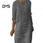 Naiste suvekleit &uuml;mmargune kaelus, kolm neljandikku varrukatega, p&otilde;lvede pikkune &uuml;hev&auml;rvilised n&ouml;&ouml;bid lahtised pullover Pehme vabaaja hingav daami s&uuml;giskevadine midikleit 3XL hall