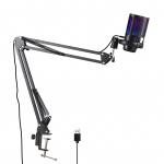 M&auml;nguri mikrofon USB-mikrofonikomplekt PC jaoks Kondensaatormikrofon V&otilde;imenduse reguleerimine V&auml;rviline atmosf&auml;&auml;rivalgustus must