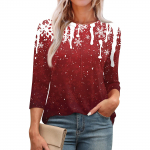 Naiste moodne &uuml;mmargune kaelus, 3/4 varrukatega, tr&uuml;kitud vabaaja tavaline plisseeritud pullover T-s&auml;rk XXL veini