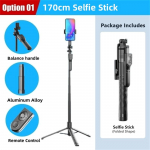 1750mm Juhtmevaba Selfie Stick Statiiv Kokkupandav Monopod LED-valgustusega Nutitelefonidele Tasakaal Stabiilne Pildistamine Otse