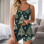 Naiste moe j&otilde;uluprintide komplekt varrukateta pidžaamaga l&uuml;hikesed p&uuml;ksid S