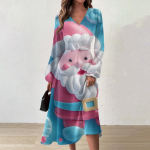 Naiste s&uuml;gis- ja talvine vabaajamoodne V-kaelusega pikkade varrukatega pikk kleit L