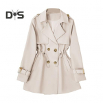 Naiste talvejope pikkade varrukatega elastne pingutusn&ouml;&ouml;r v&ouml;&ouml;taskud tuulepluus Kaherealine mantel keskmise pikkusega tuulekindel soe mantel M valge