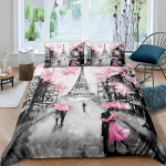 Eiffeli torni tekikottide komplekt, kuninganna suurus, hall, vana romaanika, Pariis, Prantsusmaa, voodipesukomplekt, vana ajalehe stiil, pol&uuml;ester, tekkikate 140x210cm 2pcs