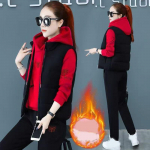 S&uuml;gis- ja talvine ema kolmeosaline komplekt pluss sametist paksendatud spordir&otilde;ivaste &uuml;likond kampsun vest vabaaja kolmeosaline &uuml;likond XXXXL punane