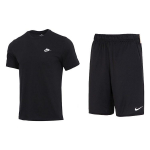Nike Logo &Uuml;mmarguse kaelusega L&uuml;hikeste varrukatega T-s&auml;rk Lahtine l&uuml;hikeste p&uuml;kste komplekt Meeste komplekt Must AR4999-013+DV9329-010 M