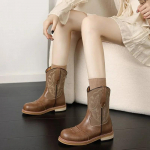 Naised Retro Kesk s&auml;&auml;reosa L&auml;&auml;ne kauboi mootorrattasaapad Naiste S&uuml;gises Tikitud Kandiline varvas Turske konts Moekujundus Pruunid Saapad 35