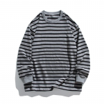 Kevadine ja s&uuml;gisene uus meeste korea stiilis &uuml;mmargune kaelus kontrastv&auml;rvi triibuline pikkade varrukatega puhas puuvillane paar Interneti-kuulsuse sama stiili topp M