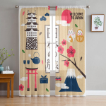 Jaapani punane p&auml;ikesegeisha naine draakonbambusest &scaron;ifoonist l&auml;bipaistvad kardinad elutoa sisekujunduseks, aknad Voile t&uuml;llkardinad W135 x H114cm white