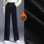 S&uuml;gistalvine laia s&auml;&auml;rega p&uuml;ksid naiste k&otilde;rge v&ouml;&ouml;koht pluss sametist kottis sirged p&uuml;ksid vabaaja Korea mood, paksud soojad pantalonid XXXL valge