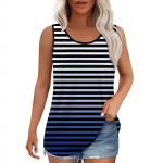 Naiste maika Suvised riided Varrukateta tr&uuml;kiga pluusid Vabaaja lahtised s&auml;rgid Scoop-kaelus Plisseeritud esiosa L sinine