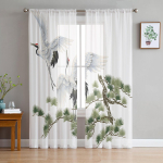 Valge kure ja m&auml;nnipuuga Hiina stiilis l&auml;bipaistvad kardinad elutoa kaunistamiseks Akna kardinad K&ouml;&ouml;gi t&uuml;ll voile kardinad W135 x H215cm x1 white