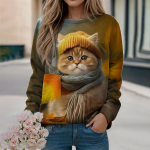 S&uuml;gisene naiste dressipluus 3d Kawaii Cat Prindiga kampsun avara kaelusega pikkade varrukatega mood vabaaja pullover 3d loomade riided S