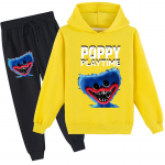 Laste 3D kapuutsiga komplekt Huggy Wuggy pulloveriga dressid Poppy Playtime Laste kampsun+p&uuml;ksid 140cm kollane