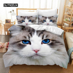 Kassi tekikottide komplekt t&uuml;drukutele poistele armas sinine kassi 3D-prindiga voodipesukomplekt, paks sinine loomade kahekordne kuninganna king-suurusega pol&uuml;estrist tekikate EU single(135x200cm)