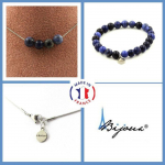 Pierres et Min&eacute;raux. Parure bijoux Bracelet Collier 4 Perles Sodalite 8 mm. Chaine en acier Taille personnalisable. sinine