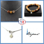 Pierres et Min&eacute;raux. Parure bijoux Bracelet Collier 3 Perles Agate crazy lace 8 mm. Chaine Taille personnalisable.