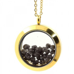 Pierres et Min&eacute;raux. Collier Diamant gris brut. Mod&egrave;le M&eacute;daillon 30 mm. Couleur Or.