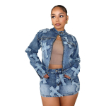 Denimseelikuga komplekt Seksikas Naiste Elegantne Kaheosaline Jeans Klubi Sobiv Komplekt Top+Miniseelik L sinine