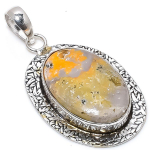 Bumble Bee Jasper 925 Sterling Silver Gift Two Tone Pendant 2.36 g5q04
