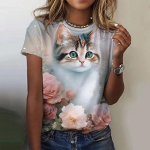 Harajuku vabaaja l&uuml;hikeste varrukatega top Tee O kaelus Suured naiste riided Cartoon Cat Naiste T-s&auml;rgid Armsad Loomade 3D Prindiga T-s&auml;rk S