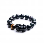 Must Obsidiaan Rikkuse K&auml;ev&otilde;ru, Feng Shui Pixiu & Tiigrisilm Kivi, Unisex Disain