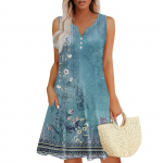 Naiste suvekleidid V-kaelusega varrukateta ja taskutega p&auml;ikesekleidid L sinine
