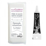 P&acirc;te &agrave; sucre - ScrapCooking - Couverture blanche - 200 g - Sans gluten - Stylo de gla&ccedil;age noir