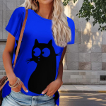 Naiste suvine T-s&auml;rk kiisuprindiga retromoe l&uuml;hikeste varrukatega t-s&auml;rgid vabaaja tr&uuml;kitud topid XS lilla