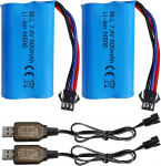 2x Li-ion akut 7,4V 600mAh 2S koos SM-3P pistikuga + USB-kaabel &ndash; &Uuml;hildub RC-auto DE82, TK3086B, TK-3082B, G20601, Stunt Flip Car-iga sinine