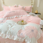 Prantsuse pehme pestud puuvillane neljaosaline komplekt, tikitud volangidega tekk voodilina 1.5m bed