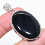 Natural Black Onyx Gemstone 925 Sterling Silver Jewelry Pendant 2.01 m9d60