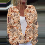 Naiste vabaajamood retro lillemustriga pikkade varrukatega kardiganist n&ouml;&ouml;biga jakk S