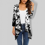 Naiste mustriga ebaregulaarne kolmeveerandvarrukatega kardigan taskujakiga XXXXXL