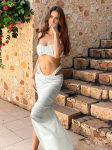 Luksuslik rannar&otilde;ivastus Ruched Bandeau Ujumistrikoo Strapless Kolmeosaline Komplekt Valge Mull Bikiinikomplekt Valge K&otilde;rge L&otilde;hikuga Maxi Seelik Ujumistrikoo K264 S valge