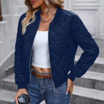 Naiste t&otilde;mblukuga pikkade varrukatega p&uuml;stkraega ruuduline kitsas baseball-patsutatud pealispluus jakk mantel S tumesinine