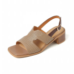 Moodsad uued suvised naiste sandaalid Ehtsad nahast kingad naistele Avatud varba slingback kingad Peep-toe Paks konts Beežid gladiaatorikingad 34 khaki