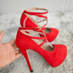 Suur Suurus 44 Elegantne Naiste Kingad Seksikad Madala &Uuml;mara Ninaga Slingback Super K&otilde;rged Kontsad Platvorm Stilettod Peo Pulma Banketi Kingad 35 punane
