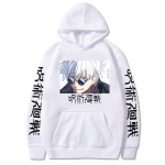 Anime Jujutsu Kaisen Gojo Satoru Graafilise Prindiga Hupparid &Uuml;le suurusega Huppariga Vintage Pikkade Varrukatega Puuvillane Huppar Meeste Naiste R&otilde;ivad 3XL white