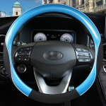 for Hyundai KONA Electric Kauai Encino 2017~2022 Car Steering Wheel Cover Microfiber Leather + Carbon Fiber Auto Accessories O shape Black