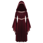 T&uuml;drukute keskaegne printsessikost&uuml;&uuml;m Halloweeni Cosplay Kapuutsiga pikk kleit trompetvarrukatega tikitud kaunistus sametkleit 4-6 Years burgundiapunane