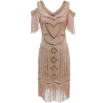 Naiste 1920ndate Gatsby Flapper Kleit, Vintage Litrite ja Tuttidega V-kaelusega Kokteilipidu Kleit M