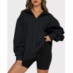 Naiste &uuml;lisuur poolt&otilde;mblukuga pullover, pikkade varrukatega dressipluus, kapuuts Ameerika vintage moodsad spordidressid, lihtsad pulloverid S must
