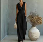 Naiste Laiade Jalgadega Elegantne V&ouml;&ouml;kohta Kitsendav V-kaelusega Jumpsuit L must
