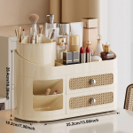 1 tk kosmeetikakorraldaja sahtlitega, suure mahutavusega t&ouml;&ouml;lauakorraldaja, sobib tualettlaudadele, vannitubadesse, magamistoa t&ouml;&ouml;lauale kreemikas