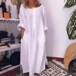 Suvine Vabaaja Naiste &Uuml;hev&auml;rviline &Uuml;le suuruse Maxi Puuvillane Pikk S&auml;rk Kaftani Kleit L&otilde;tv Pikk Kleit Mood Naiste R&otilde;ivad XS valge